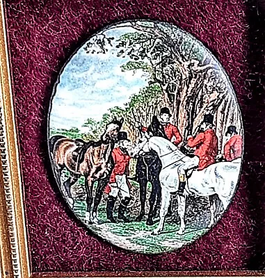 Hand Painted Enameled Miniature English Hunting Equestrian Scene On Copper UK • $9.99