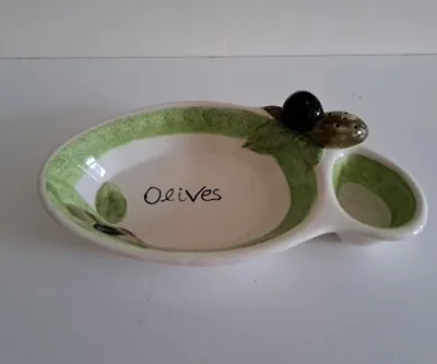 Hand Painted Oval Serving Dish Olives With Pit Sidecar & Stick Holders 24x14cm • £14.50