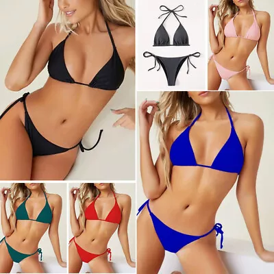 £5.30 • Buy Women's Neck Halter Bra Bikini Set Strappy Bathing Suit Swimsuit Swimwear Beach