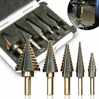 HSS 6PCS Titanium Step Drill Bit Set W Automatic Center Punch High Speed Steel • $15.99