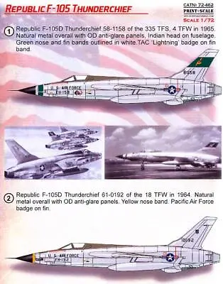 Print Scale Decals 1/72 REPUBLIC F-105 THUNDERCHIEF Jet Fighter • $14.99