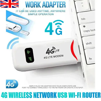 Unlocked 4G LTE Wireless WiFi Router Hotspot USB Dongle Modem Mobile Broadband • £9.99