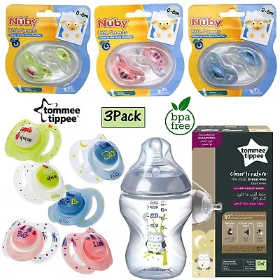£10.79 • Buy TOMMEE TIPPEE 260ml Anti Colic Baby Bottle+Glow In Dark Oval Soothers-3Pack,0+M