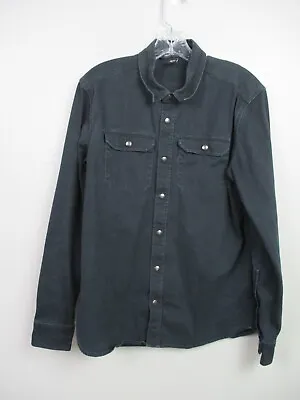 Mission Workshop Mens Shirt Medium Black Sansom Work Snap Pockets Canvas Cotton • $110