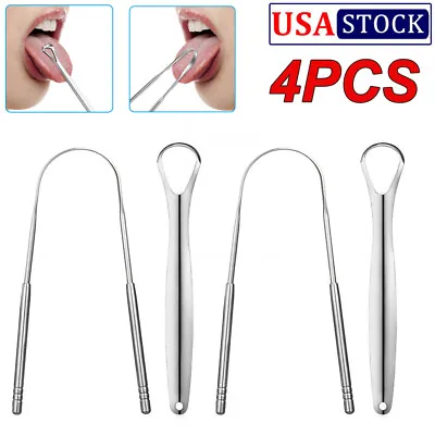 4pcs Tongue Scraper Cleaner Stainless Steel Dental Fresh Breath Cleaning Oral • $5.99