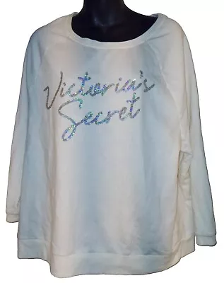 Victoria's Secret Size Medium White Sequin Crew Neck Logo Sweater NWOT • $2.99