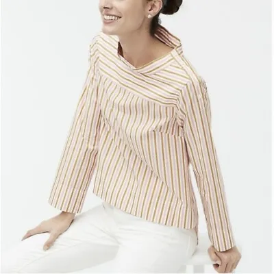 J. CREW Size 0 NWT Pink Gold Striped Cotton Funnel Neck Top • $42.94