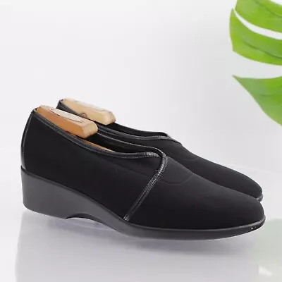 Munro Dana Loafer Women's Size 9.5 WIDE Black Satin Low Wedge Slip On Shootie • $47.39