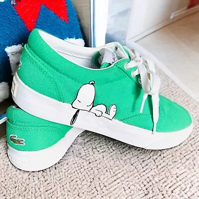 Lacoste X Peanuts Snoopy Green Canvas Shoes UK Size 6 • £65