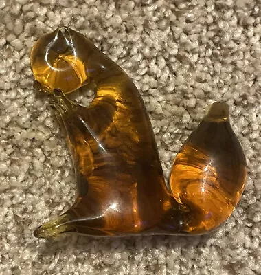 Vintage Murano Amber Glass Hand Blown Crafted Squirrel Figure Paperweight 3” • $27.99