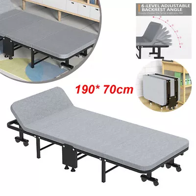 Portable Folding Bed Sofa With Mattress Adjustable Backrest Metal Frame Wheel • £89.90