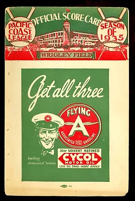 1935 Wrigley Field Pacific Coast League Scorecard Vince DiMaggio Bobby Doerr • $250