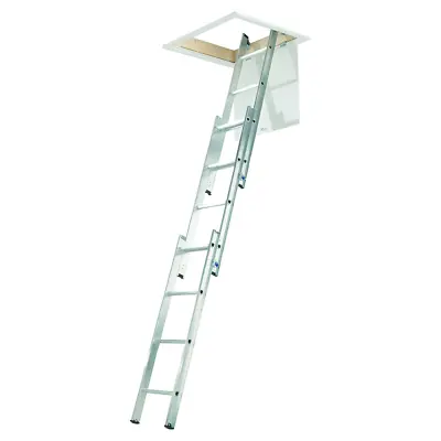 £84.95 • Buy Abru Aluminium Loft Ladder 3 Section Sliding Attic Hatch Access Metal 2.13m - 3m