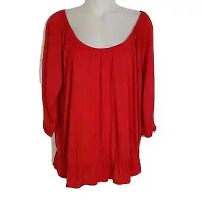 Miss Tina By Tina Knowles Women Blouse Large 12-14 Red 3/4 Sleeve Elastic Ruffle • $11.89