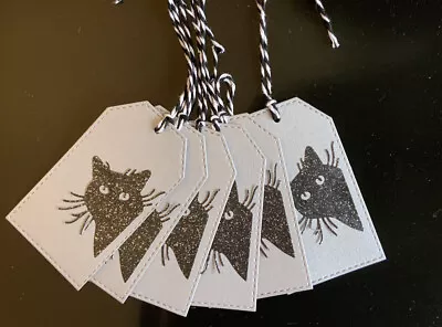 Set Of 6 Handmade Christmas Gift Tags Black Silver Cats • £3.95