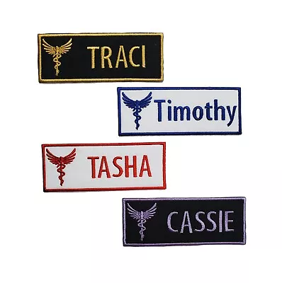 Caduceus Personalize Custom Embroidered Medical Name Tag Iron On Patch 4  X 1.5  • $11.54