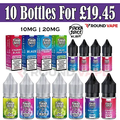 Pukka Juice Nic Salt 10ml E Liquid Vape Juice Salt 10mg 20mg Pack Of 10 Bottles • £19.45