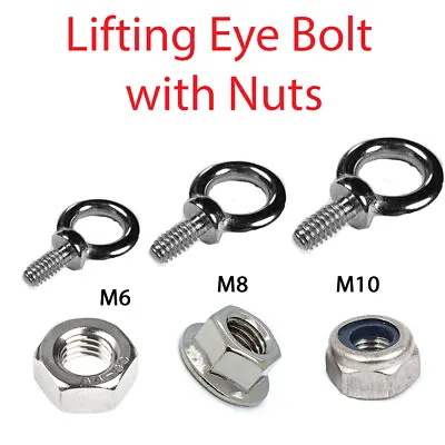 Lifting Eye Bolts With Nuts Marine Grade A4 Stainless Steel M5 M6 M8 M10 • £47.99