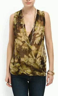 NWT MAGGIE WARD Knit Back Chiffon Top Coffee MEDIUM Retail $140 • $32.75