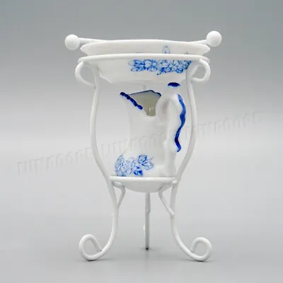 Dolls House Miniatures 1:12 Scale Ceramics Wash Basin Set Metal Stand Bathroom • £12.59