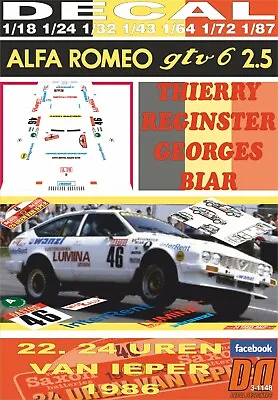 DECAL ALFA ROMEO ALFETTA GTV6 T.REGINSTER YPRES 24 HOURS R. 1986 DnF (09) • $33