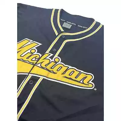 Vintage Men’s Michigan Wolverines NCAA Blue Baseball Jersey Team Spirit XXL • $89.95