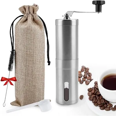 Stainless Steel Manual Coffee Bean Grinder Adjustable Burr Coffee Grinding M&W • £18.19