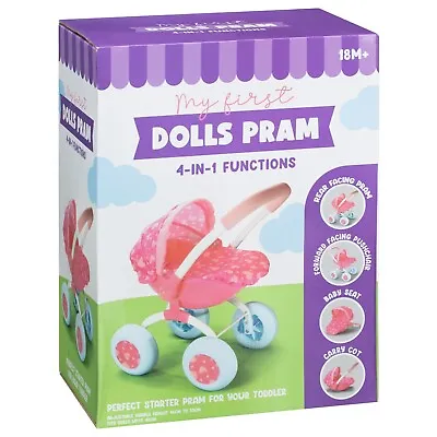 My First Dolls Starter Pram 4 In 1 Function Gift  For Kids/children Age 18M+ • £29.99