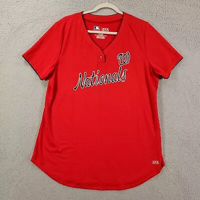 Washington Nationals Jersey Womens XL Shirt Striped Red Short Sleeve TX3 Cool • $15.87