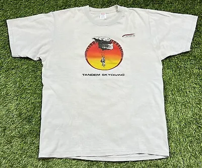 Vintage 80's Tandem Sky Diving Sunset Sky T-Shirt Men's L Made In USA • $23.39