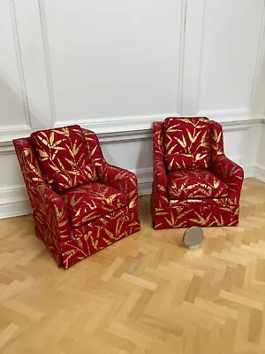 OOAK Dollhouse Doll House Miniature Artist Signed Pair Upholstered Club Chairs-- • $180