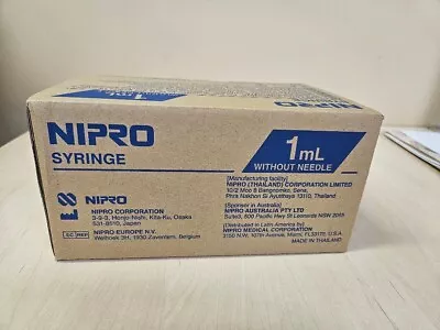 1ml Nipro Syringe Box Of 100 / Sealed / Sterile / Luer Lock Tip ~ NO NEEDLES • $20