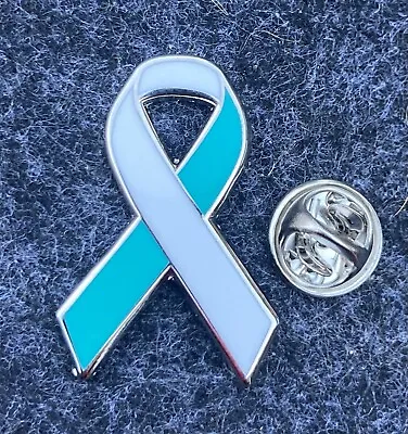 NEW Cervical Cancer Awareness Ribbon Enamel Teal & White Badge / Brooch.Charity. • £2.99