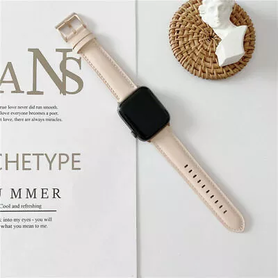 $18.99 • Buy Genuine Leather Apple Watch Band Strap IWatch Series 7 SE 6 5 4 3 2 45/44 41/40