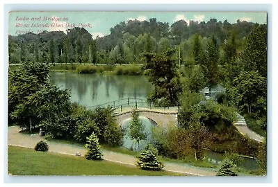 1917 Lake And Bridge Rose Island Glen Oak Park Peoria Illinois IL Postcard • $11.48