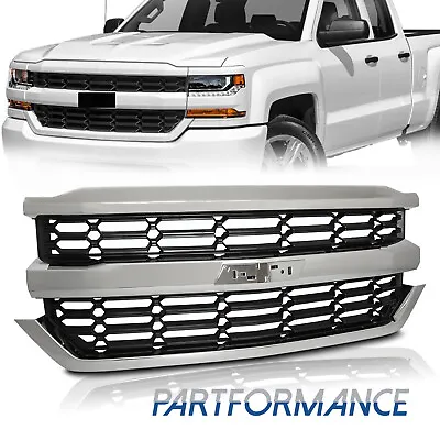 Front Grille For Chevy Silverado 1500 2016-2018 Honeycomb Bumper Grill Chrome • $164.99