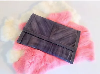 Vintage Handbag 1980’s Gray Eel Skin Clutch Retro Purse Leather • $23