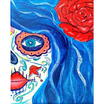 Mexican Painting Women's Painting ORIGINAL Canvas Art Halloween Painting Acrylic • $79