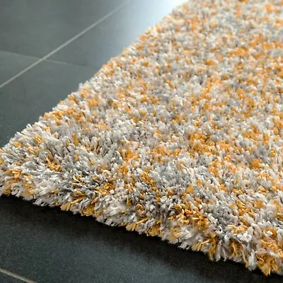 Ochre Dense Pile Shaggy Rug Thick Soft Large Living Room Mat Long Runner Rugs • £16.95