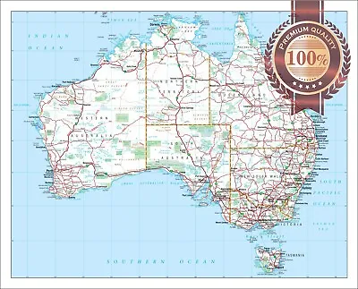 $88.95 • Buy Detailed Map Of Australian Roads Australia Aus Atlas Wall Print Premium Poster