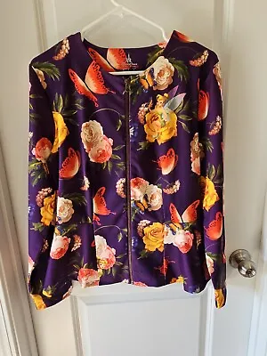 Disney Parks Tinkerbell Jacket Womens M Full Zip Peplum Butterfly Floral Purple  • $25