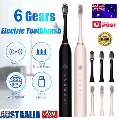 Sonic Electric Toothbrush Adult USB Rechargeable 6 Mode Brushing Teeth + 4 Heads • $17.97