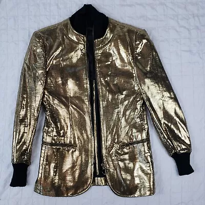 Moschino Jacket Women's Size 4 Gold Metallic Zip Pockets FLAWS • $41.99