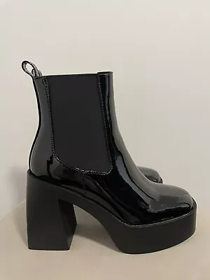 NEW Azalea Wang Chunky Chelsea Platform Boots Size US 6.5 Patent Vegan Leather  • $50