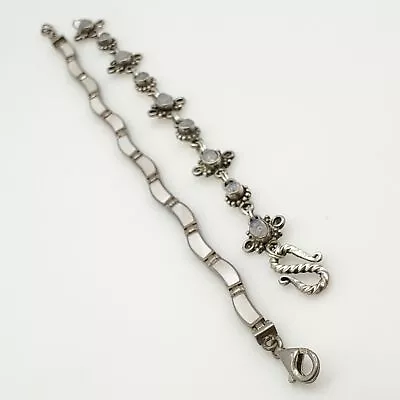 925 Silver MOP Moonstone Bracelet 7-8in Cabochon Panel Lot 27.63g • $12.50