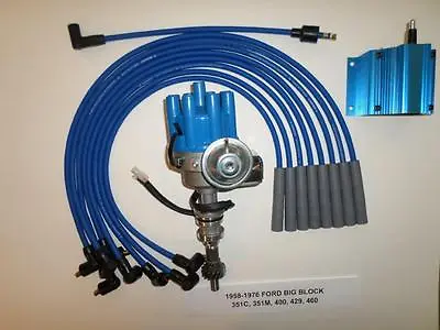 FORD BIG BLOCK 351C-429-460 BLUE Female Small HEI Distributor Coil & PLUG WIRES • $156.95