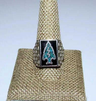 Turquoise Chip Inlay Arrow Head Mens Ring Size 10.75 Silver Tone • $19.98