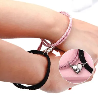2Pcs Couple Heart Bracelet Rope Braided Distance Magnet Attract Friendship G&&h • £2.98