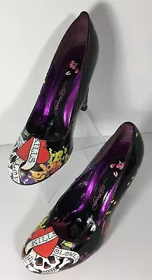 Don Ed Hardy Women Sexy Black Heels Pumps Stilettos Amazing Tattoo Size 6M • $46.72