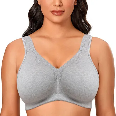 32-52 C-F G H I Women's Wireless Cotton Plus Size Bra Unlined Full Coverage Bras • $14.56